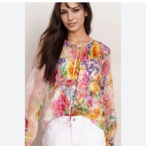 NEW Johnny Was Glinda Silk Peasant Blouse with Camisole Fionna Floral Size L